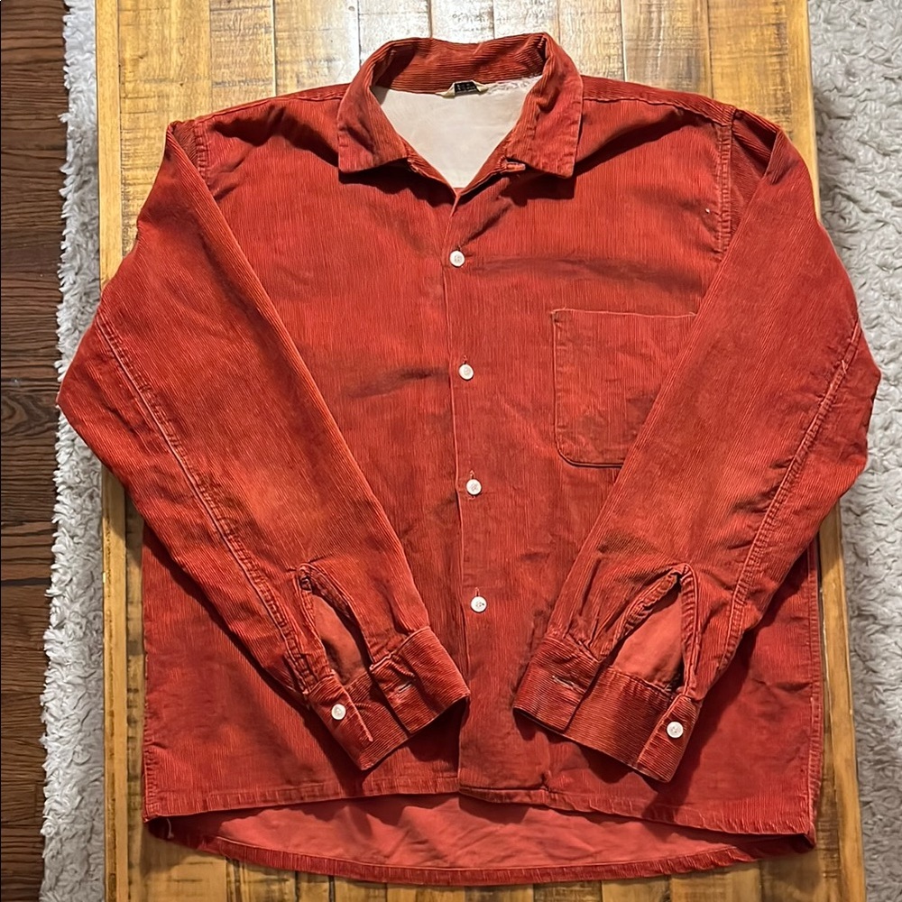 Red Corduroy Button-Up Shirt